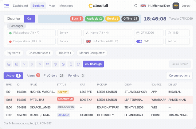 Cabsoluit reassign job dashboard