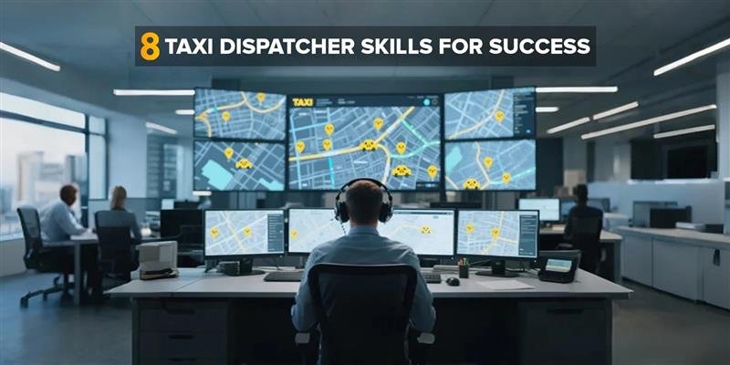 Person using taxi dispatch software to track drivers on multiple screens in an office.