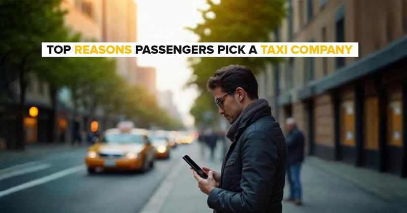 Man booking taxi on phone on city street, showing reasons passengers choose a taxi company in 2026.