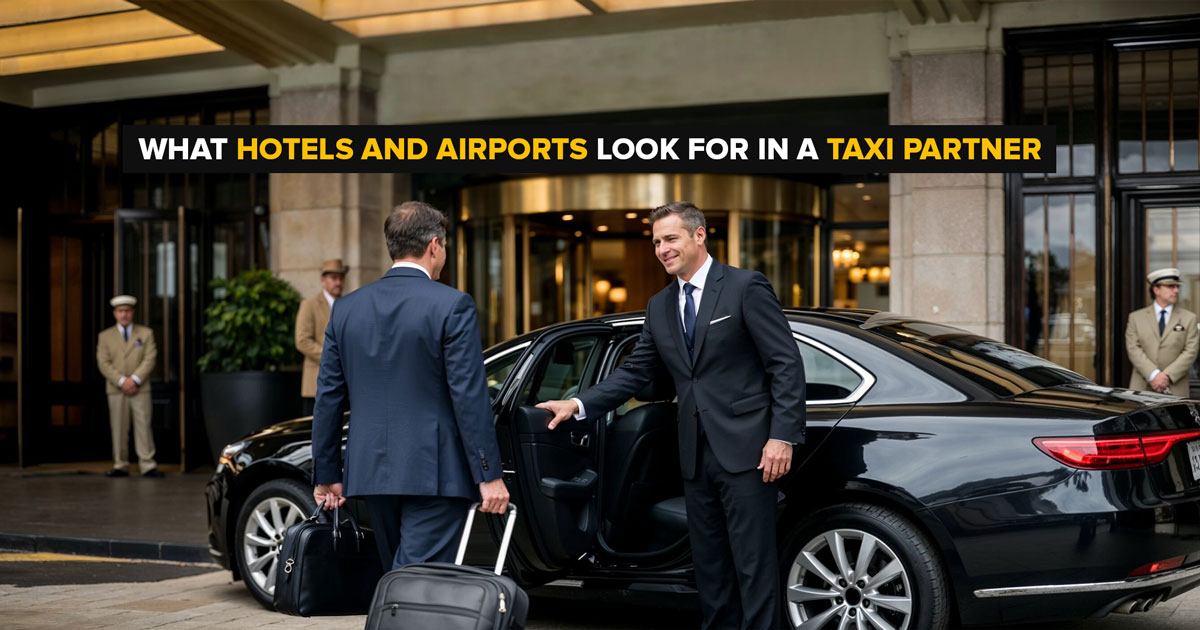 Professional taxi driver opening car door for hotel guest — what hotels look for in a taxi partner