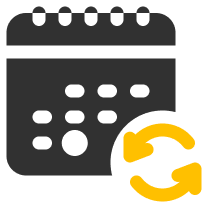 Yellow sync arrows icon representing real-time fleet tracking and live booking updates in Cabsoluit taxi dispatch software