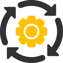 Yellow settings gear icon representing automated taxi dispatch and fleet management automation in Cabsoluit