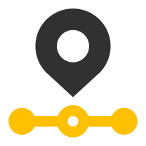 Yellow route connection icon showing taxi dispatch routing and driver assignment flow in Cabsoluit platform