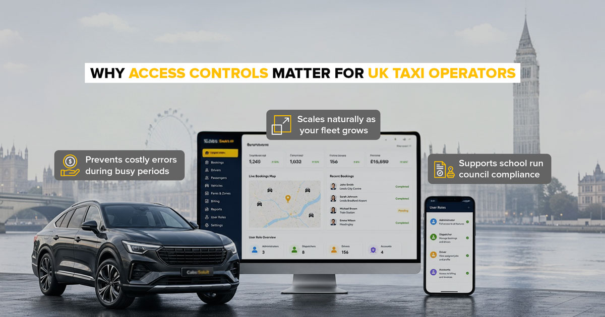 Cabsoluit access controls for UK taxi operators with admin dashboard, driver roles and fleet permissions.