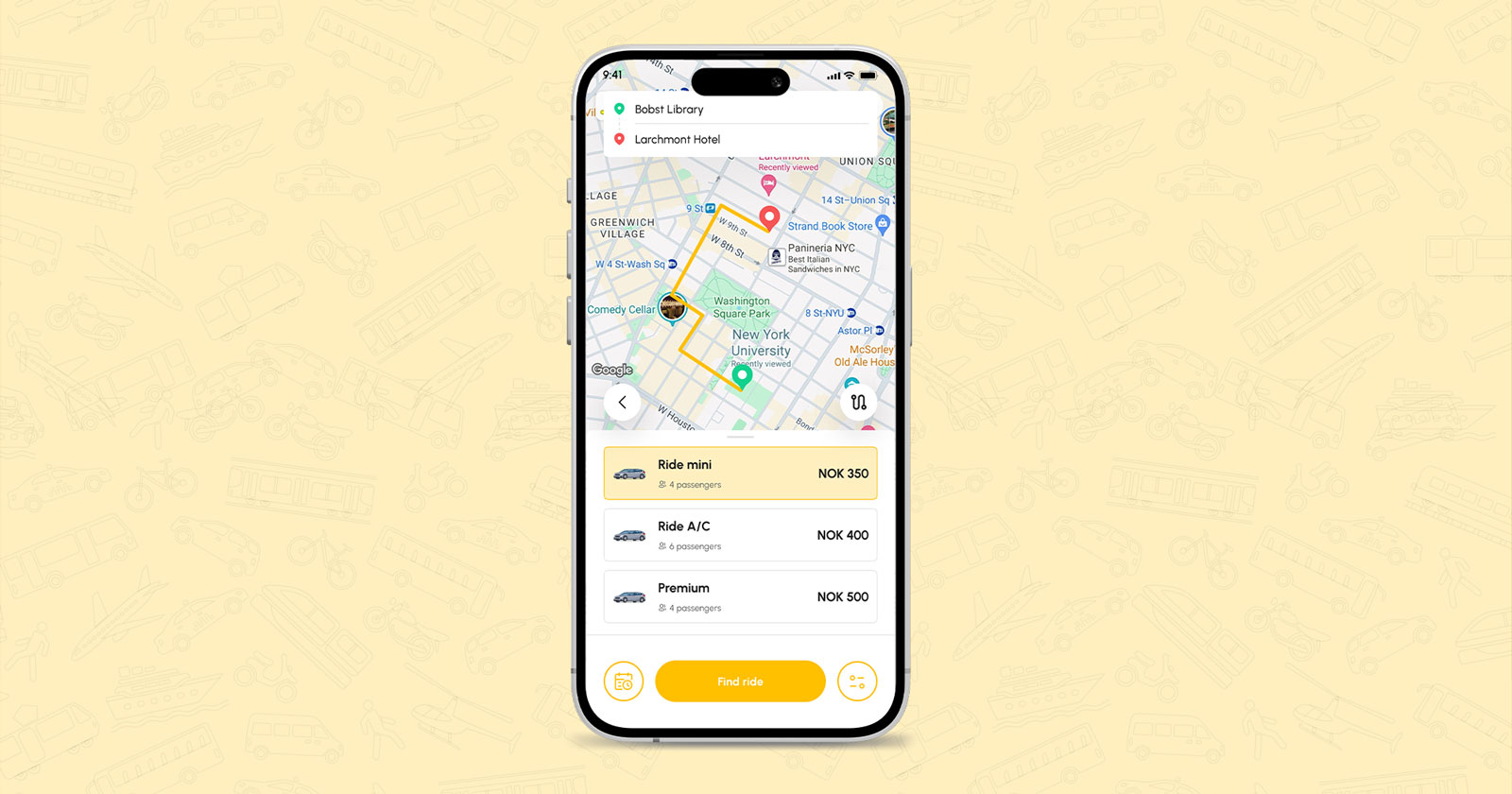 Cabsoluit Passenger App showing taxi ride booking and payment options
