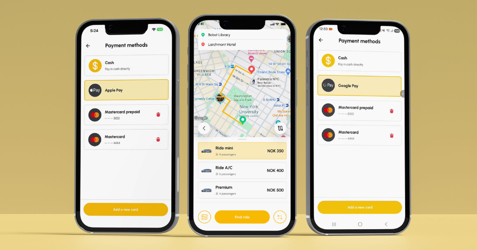 Cabsoluit Passenger App with Google Pay and Apple Pay payment options