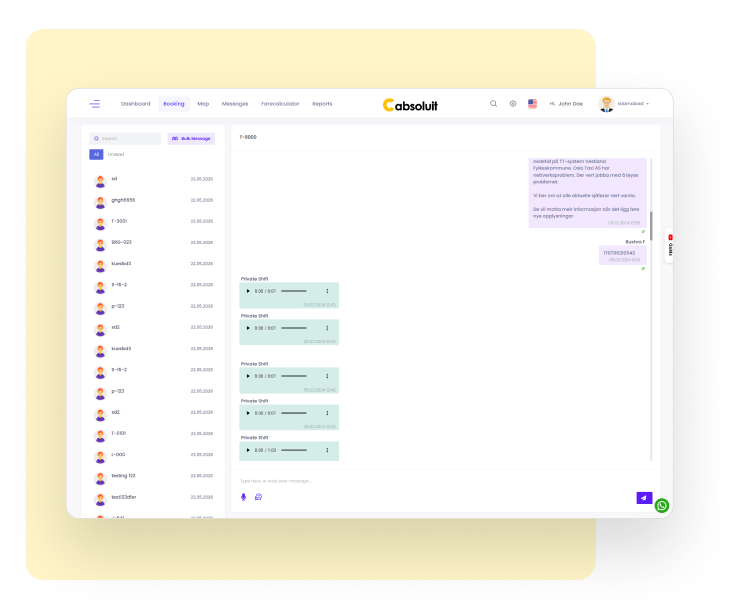 Cabsoluit taxi dispatch software dashboard for large fleets