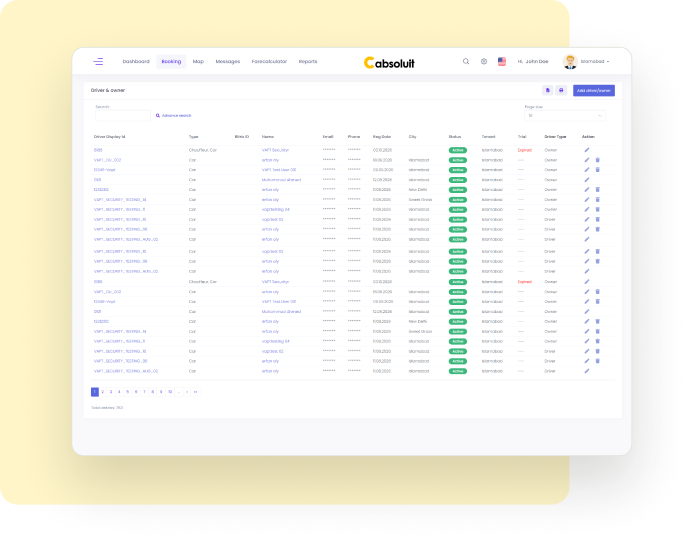 Cabsoluit taxi dispatch software team management and user roles dashboard