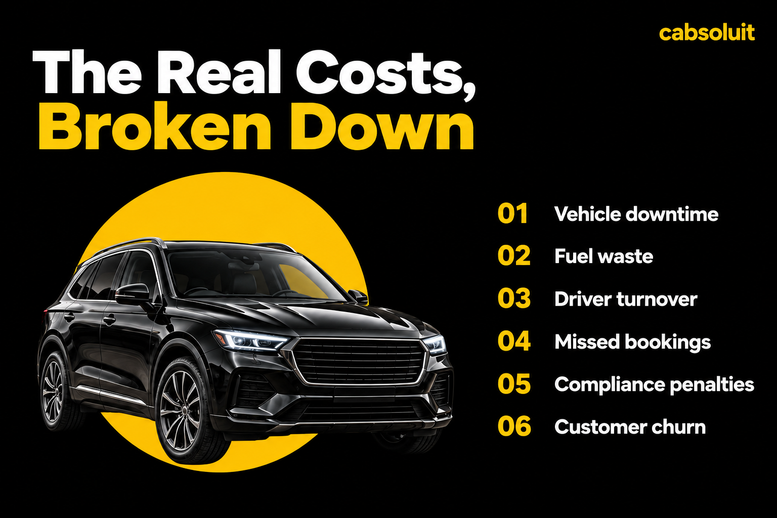 Real costs of poor taxi fleet management including vehicle downtime, fuel waste, driver turnover, and lost bookings.