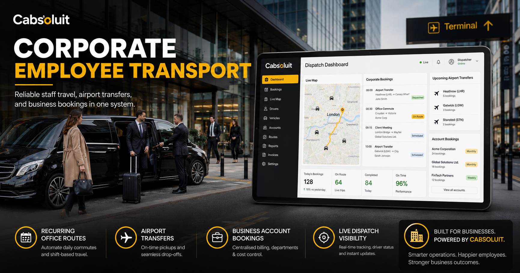 Corporate employee transport guide for UK taxi operators with recurring schedules and business travel management